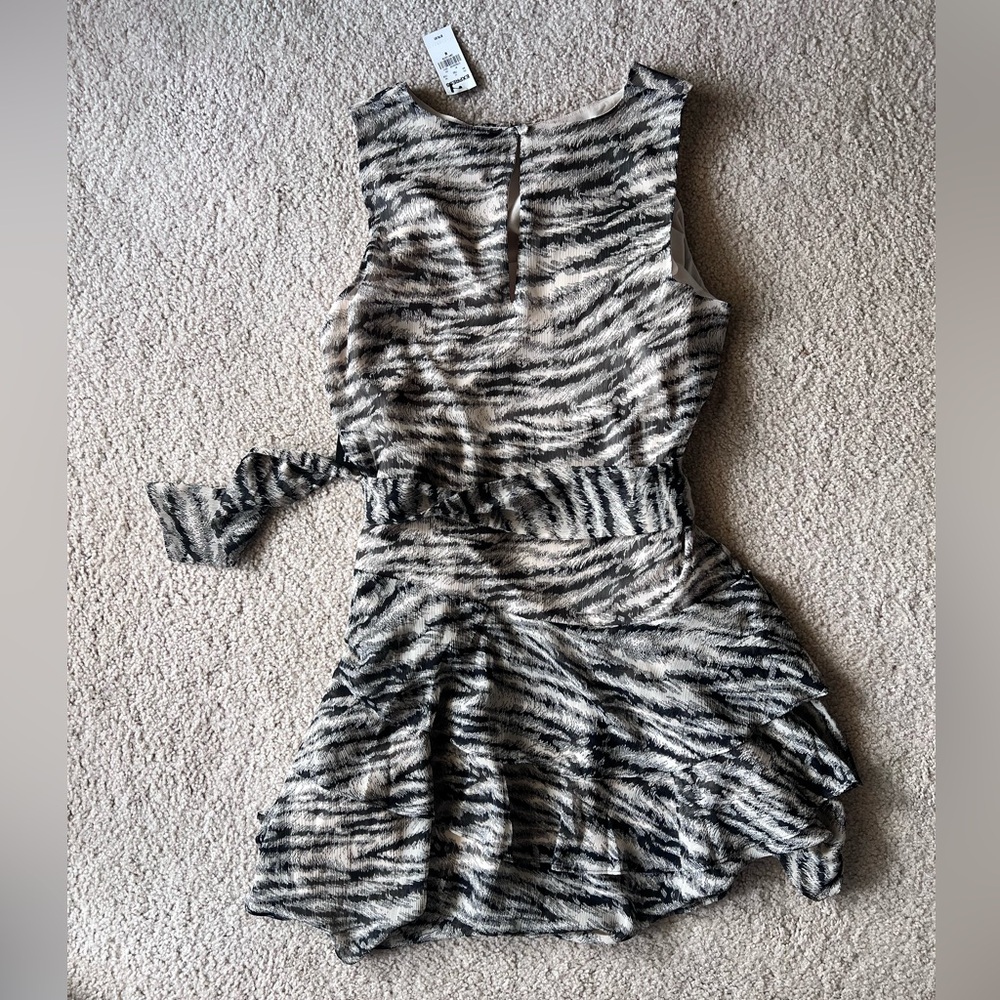 Express brand short, ruffled, animal print sleeveless dress. Size Medium. - Picture 2 of 4